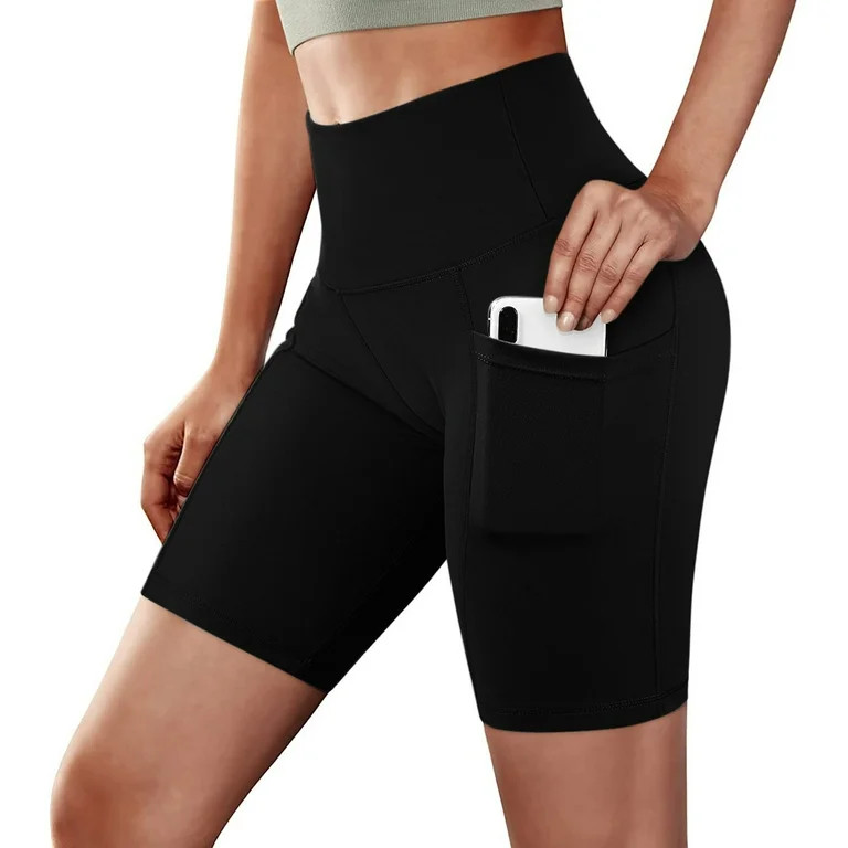 VOSS Women High Waist Yoga Shorts With Side Pockets Workout Running Compression Biker Shorts - Wa... | Walmart (US)