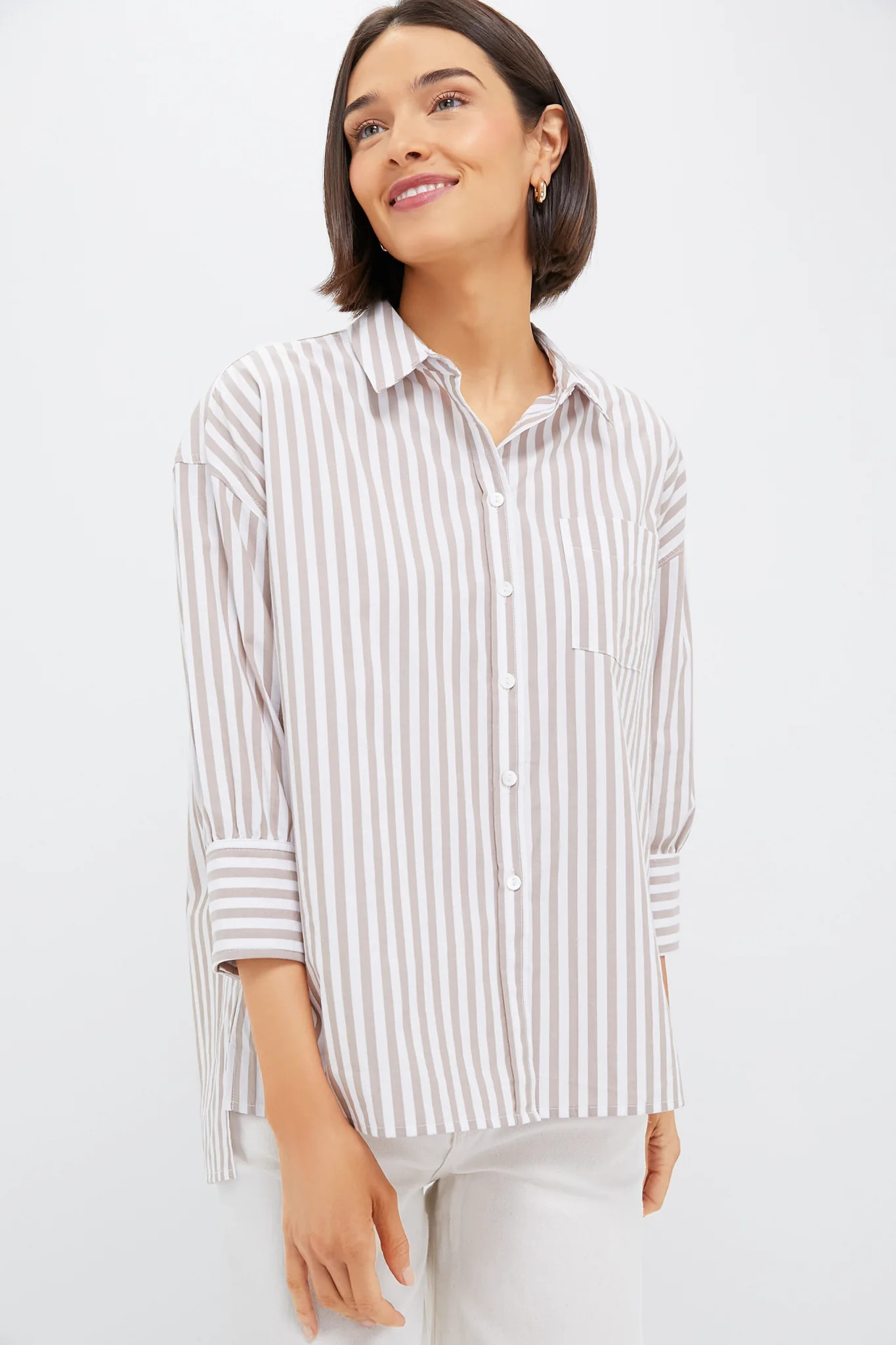 Tan Stripe Adair Boyfriend Shirt | Tuckernuck (US)