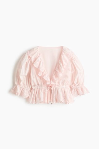 H & M - Cotton Blouse with Eyelet Embroidery - Powder Pink | H&M (US + CA)