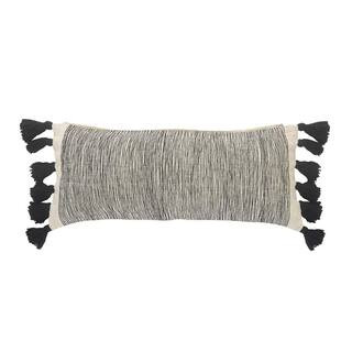 LR Home Distressed Gray and Black Tied Fringes Fondle Poly-fill 28 in. x 12 in. Indoor Throw Pill... | The Home Depot