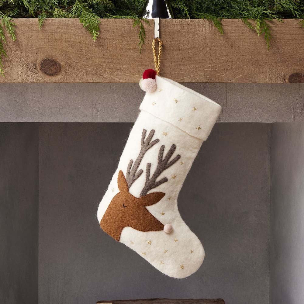 Meri Meri Santa Clause Stockings, Felt, Stone White | West Elm (US)