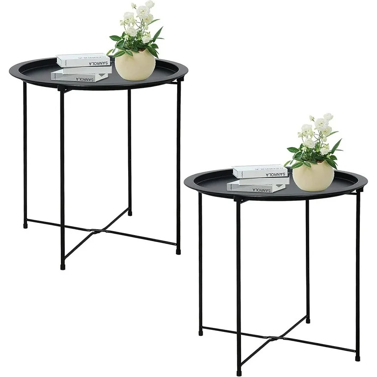 aboxoo Folding Tray Metal Side Table 2PC Black Round End Table Cyan Sofa Small Accent Fold-able T... | Walmart (US)
