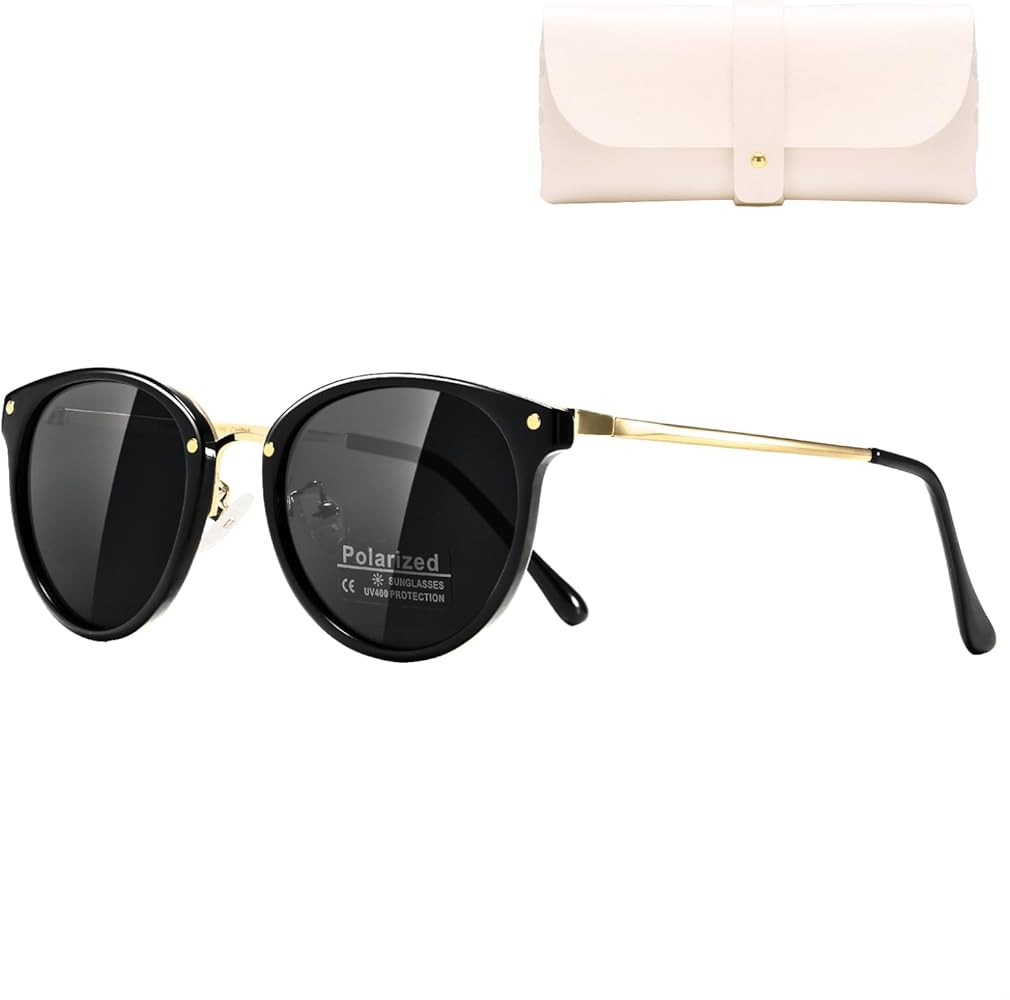 Polarized Sunglasses Womens Elegant UV400 Protection Black Classic Metal Style Ultralight Shades For Driving | Amazon (US)