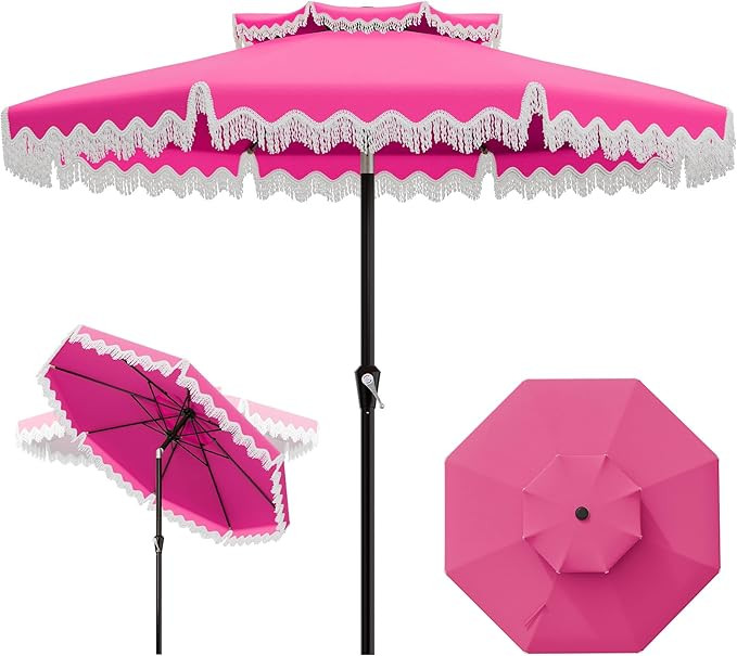 AreShark 9FT Patio Umbrella with Fringe, Wind-Resistant Fiberglass 8 Ribs Tassel Outdoor Umbrella... | Amazon (US)