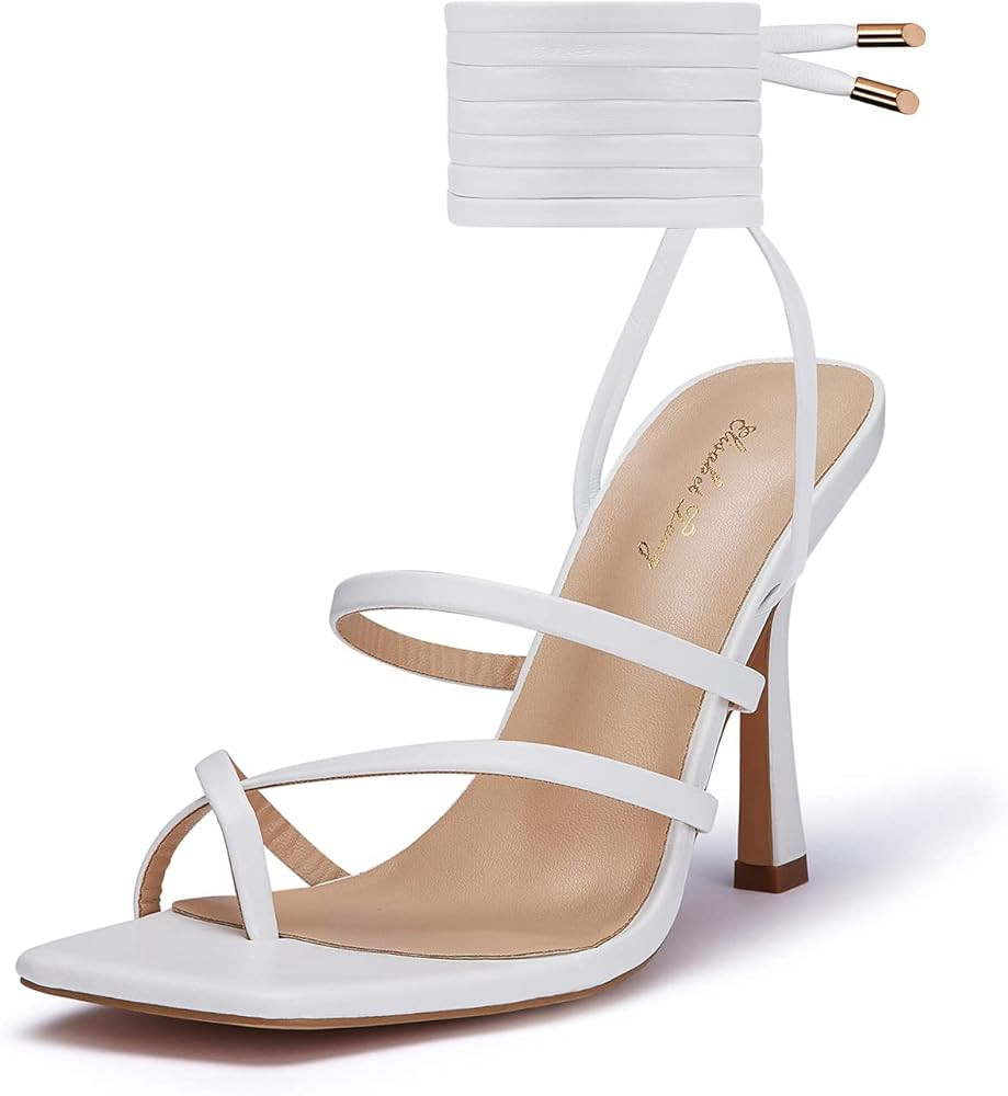 Elisabet Tang Women Sexy Strappy Heeled Sandals,4 inch/10cm Lace Up Square Open Toe Heels Stilett... | Amazon (US)