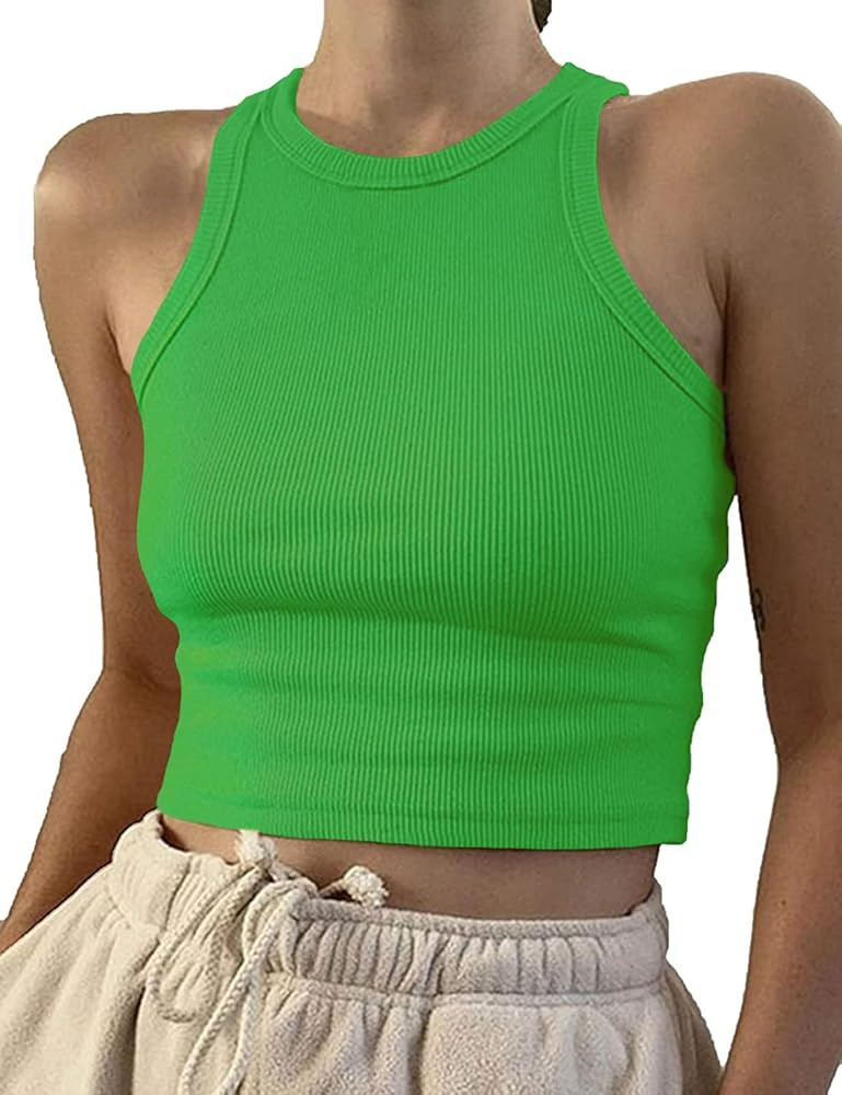 Artfish Women Casual Basic Sleeveless High Neck Rib-Knit Y2k Crop Tank Top | Amazon (US)