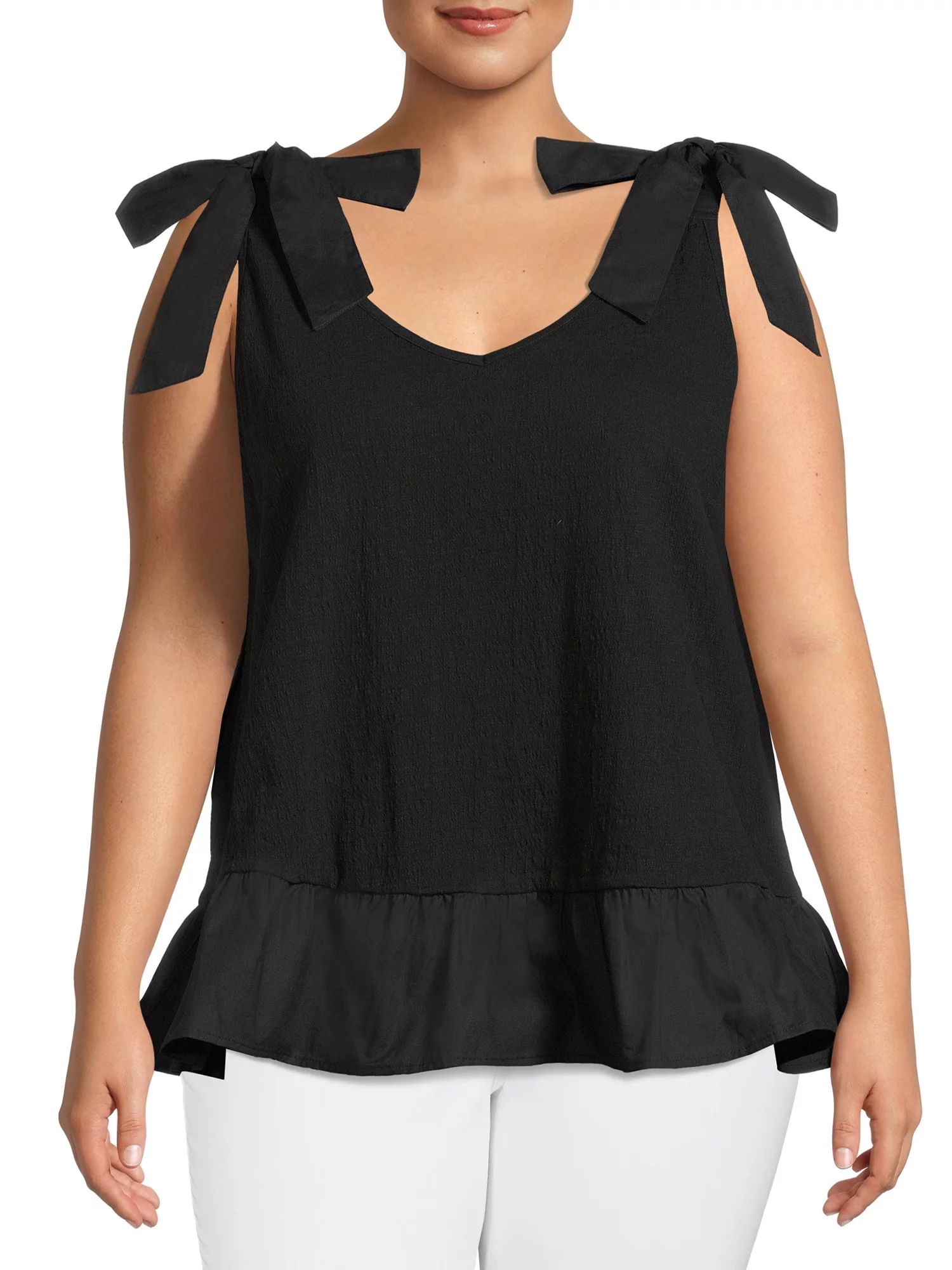 Terra & Sky Women's Plus Size Knit Tank Top with Shoulder Ties - Walmart.com | Walmart (US)
