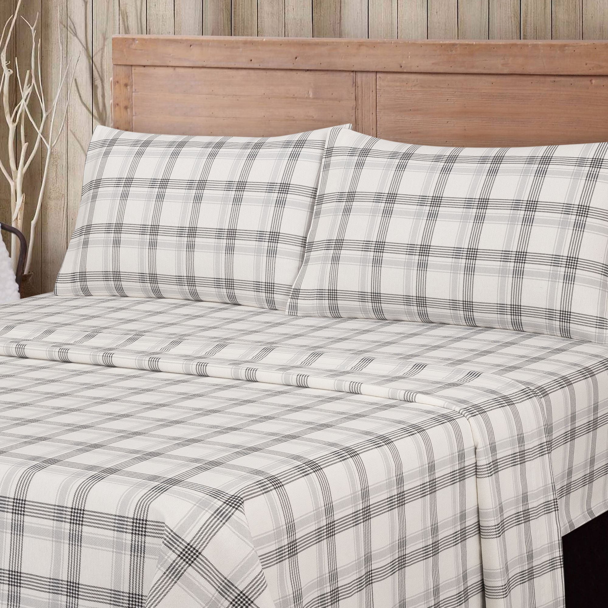 Mainstays Traditional, Contemporary, Rustic 81 Thread Count Grey Plaid Plaid Cotton Sheet Sets, Q... | Walmart (US)