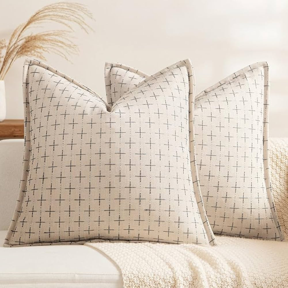 MIULEE Decorative Burlap Linen Throw Pillows Covers 18x18 Inch Beige Vintage Couch Pillow Covers ... | Amazon (US)