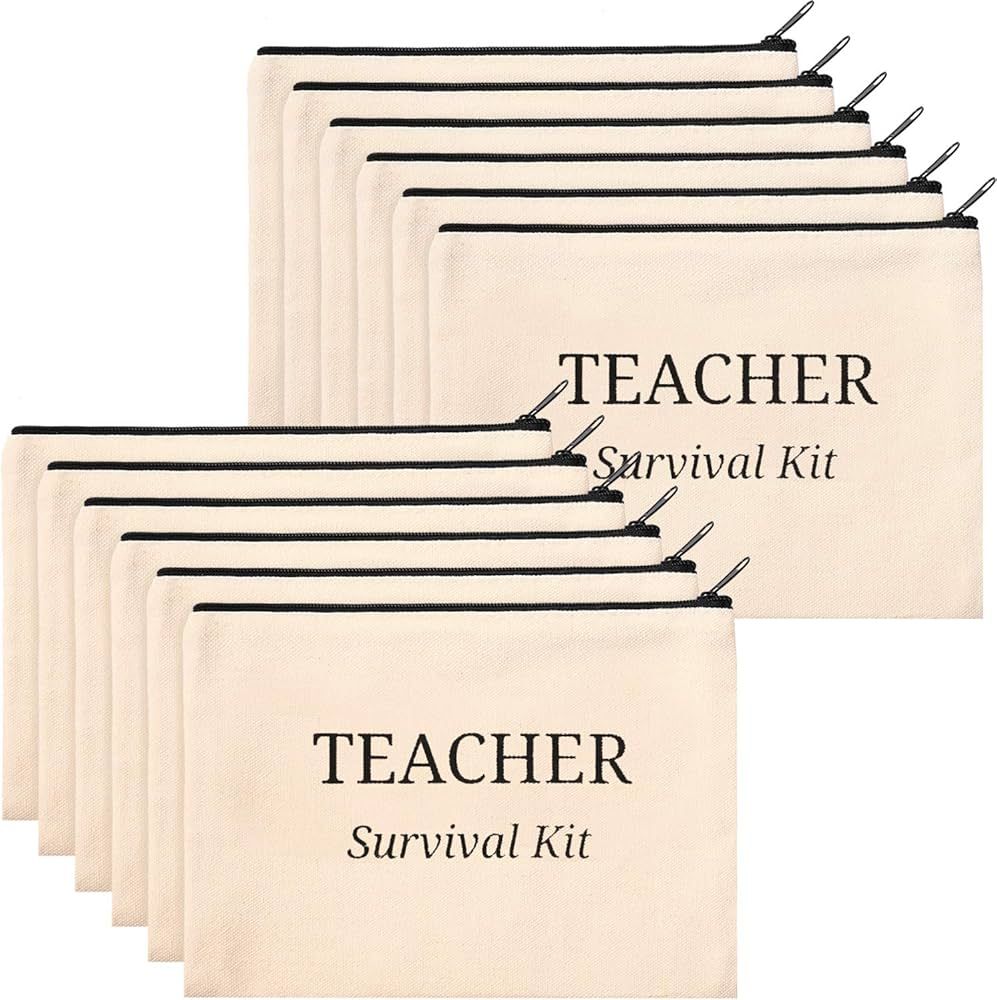 Frienda 12 Pieces Teacher Cosmetic Bag Canvas Makeup Bags Teacher Pencil Pouch Teacher Travel Toi... | Amazon (US)