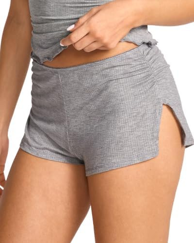 Natrelax Modal Ribbed Pajama Shorts | Semi Sheer Fabric, Side Slit, Summer, Lounge, Ruched Micro ... | Amazon (US)