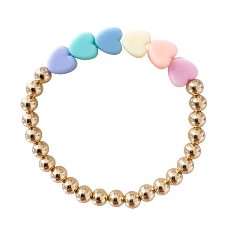 5mm 14k Gold Filled Gold Beaded Bracelet with Colorful Rainbow Heart Beads | Summer Jewelry | Etsy (US)