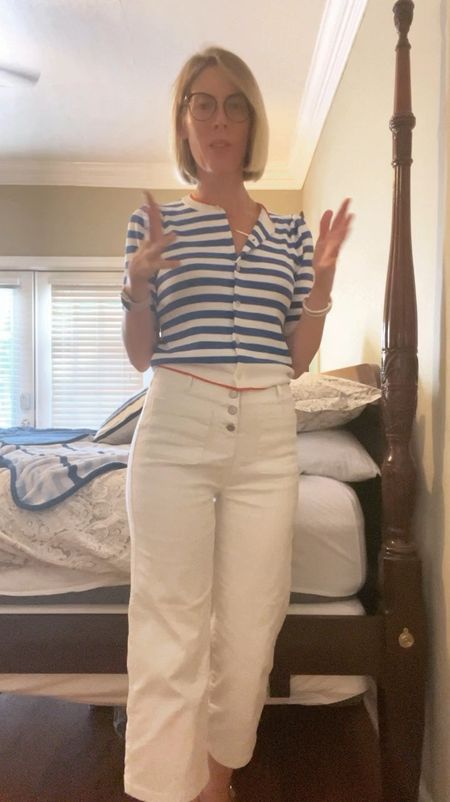 White jeans for summer. Business casual attire for summer. French girl style. Sweater with denim for the office. Walmart Summer style. Women’s style for women over 40. How to wear white jeans. Jeans and sweater outfit idea  

#LTKSaleAlert #LTKWorkwear #LTKFindsUnder50