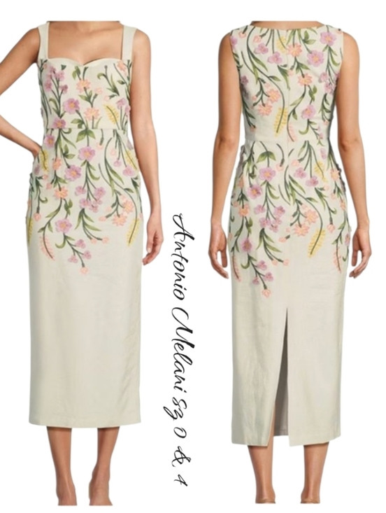 NWT Antonio Melani Halo Floral Embroidered Linen Midi Dress Ivory sz 4 $ 10 | Poshmark