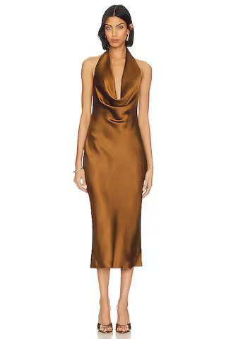 Norma Kamali Halter Drape Midi Dress in Woods from Revolve.com | Revolve Clothing (Global)