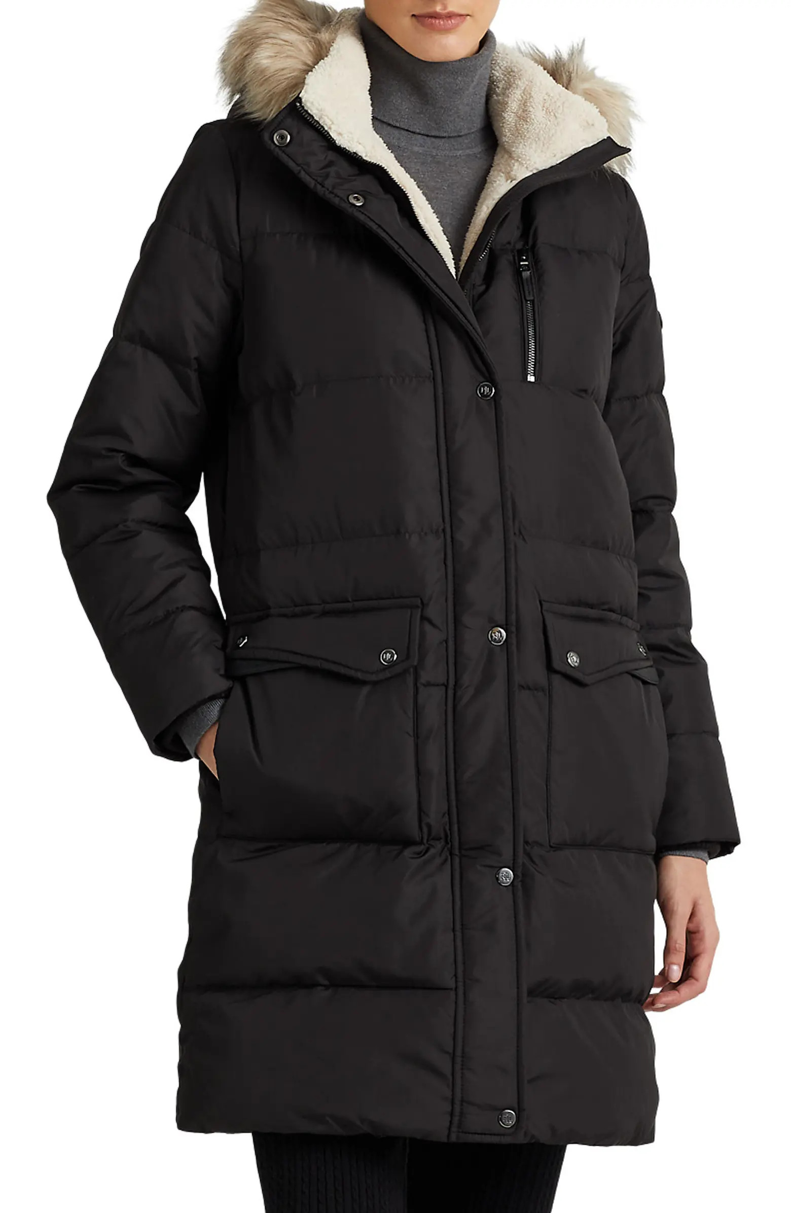Lauren Ralph Lauren Faux Fur Trim Down & Feather Puffer Coat | Nordstrom | Nordstrom