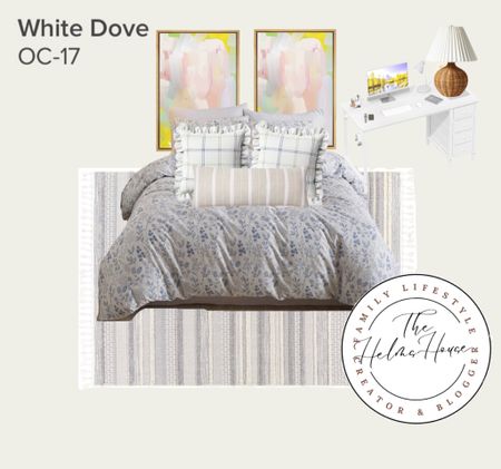 Crafting a mood board for my teen girl's room into a cozy haven! 💕 From dreamy decor to subtle colors, I’m creating the perfect space for her to relax, study, and express herself.  Paint color for background is White Dove by Benjamin Moore.  

#LTKhome #LTKfamily