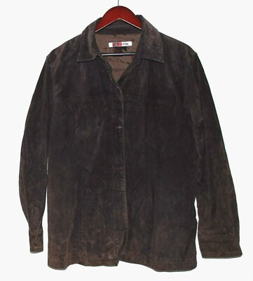 Live A Little Dark Brown Suede Flap Covered Buttons  Shirt Jacket Size L  | eBay | eBay US