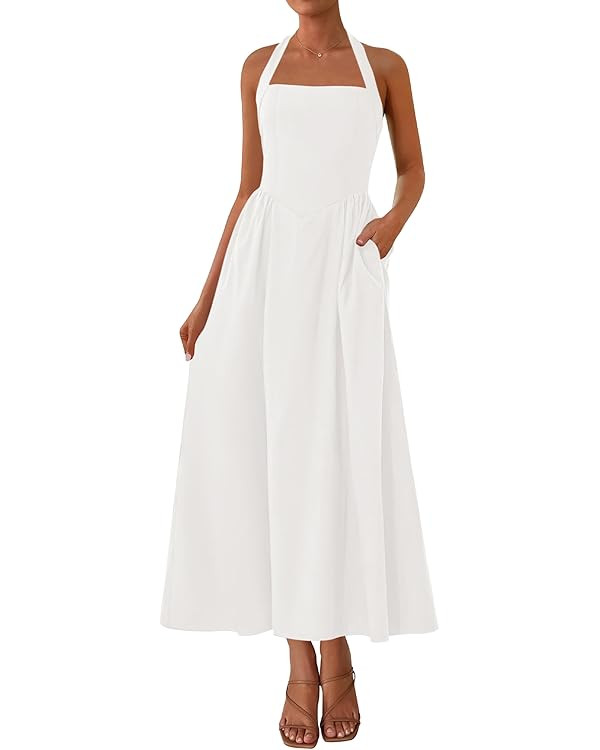 KIRUNDO Women Summer Sleeveless Halter Maxi Dress Sundress 2025 Casual Flowy Wedding Guest Cockta... | Amazon (US)
