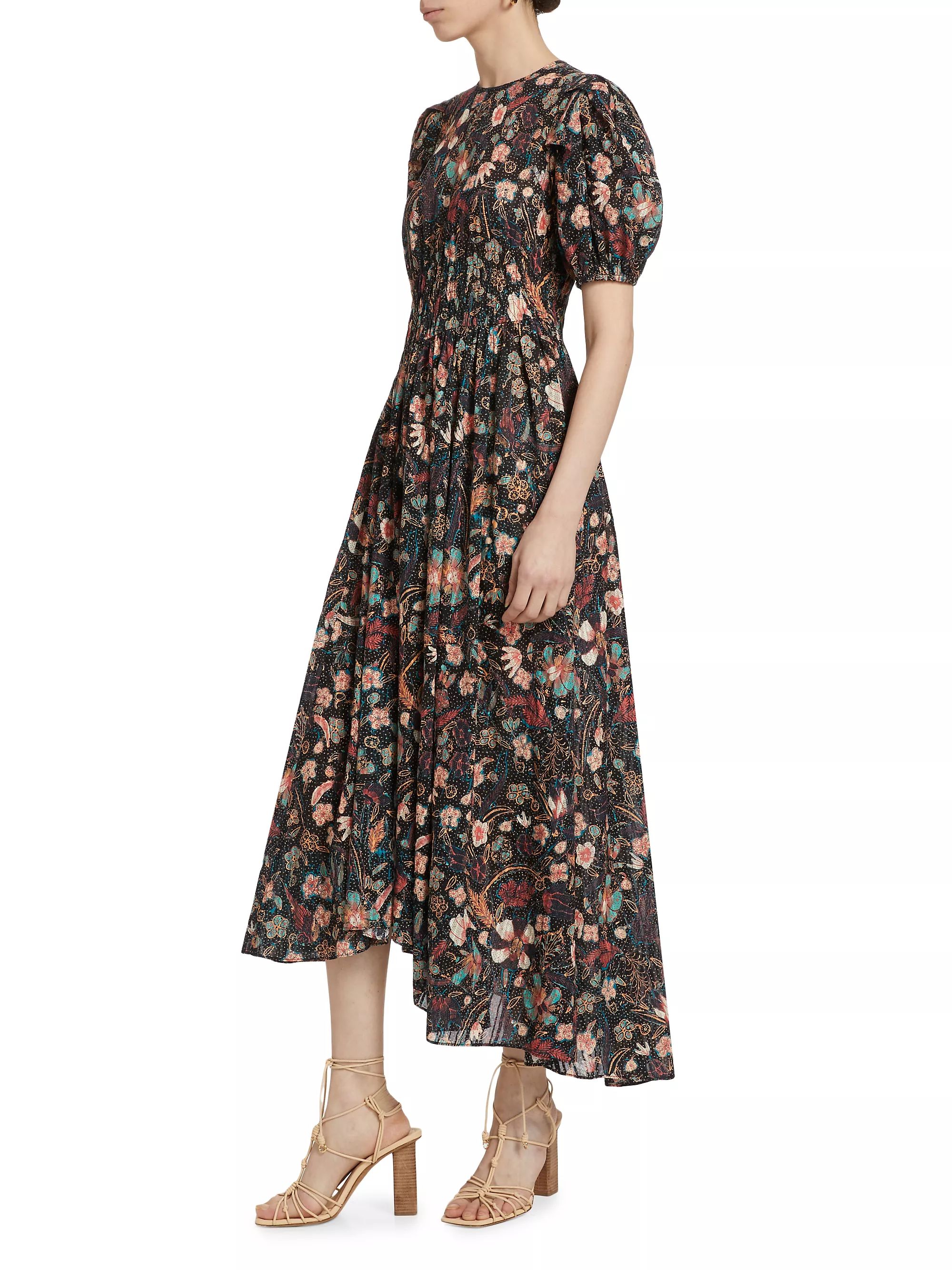 Eden Floral Puff-Sleeve A-Line Dress | Saks Fifth Avenue