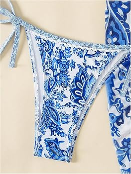 SHENHE Women's 3 Piece Bathing Suit Floral Halter Tie Back Thong Bikini Set with Sarong Cover Ups | Amazon (US)