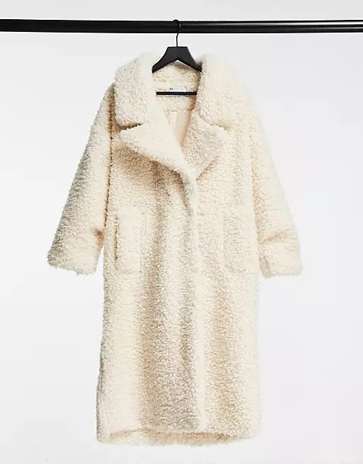 ASOS DESIGN Oversized XL borg coat in cream | ASOS (Global)
