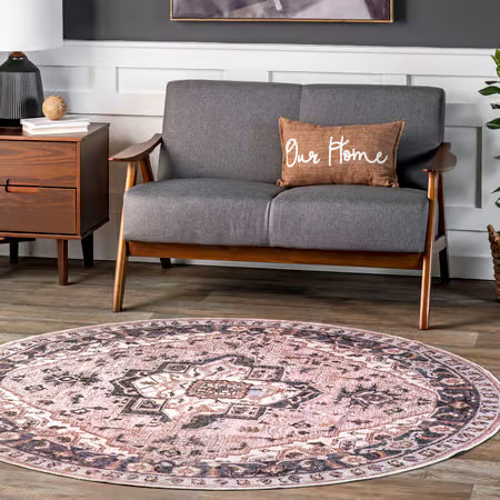 Pink Jewel Medallion Washable Area Rug | Rugs USA