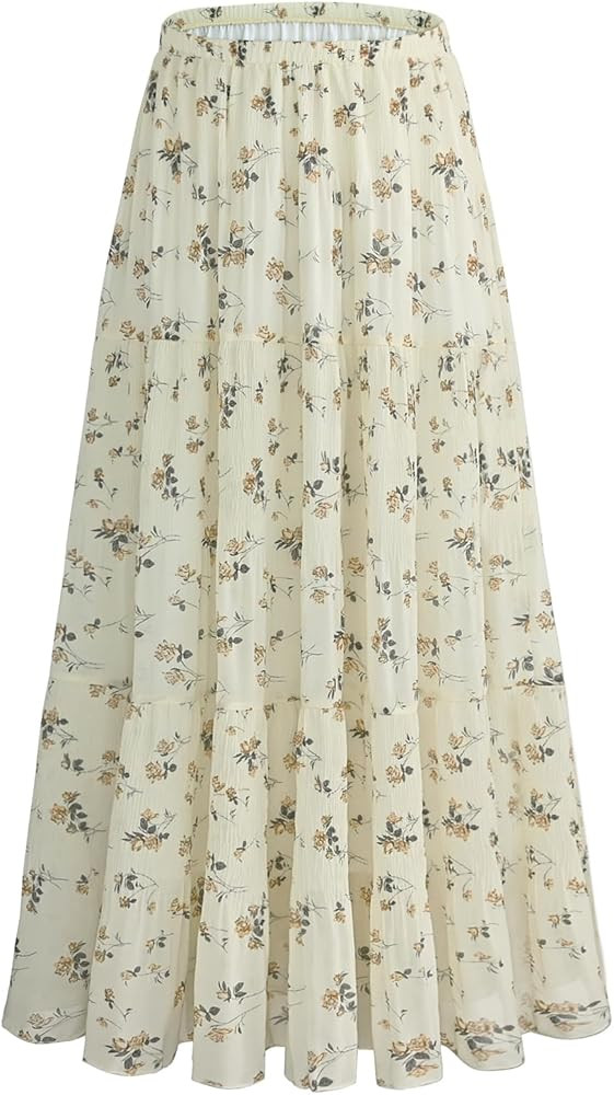Chiffon Pleated Maxi Skirt for Women Elastic High Waisted Flowy Long Skirts with Lining Boho A-Li... | Amazon (US)