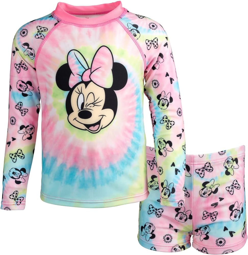 Disney Minnie Mouse Infant Baby Girls Rash Guard and Swim Shorts Set Pink 18 Months | Amazon (US)