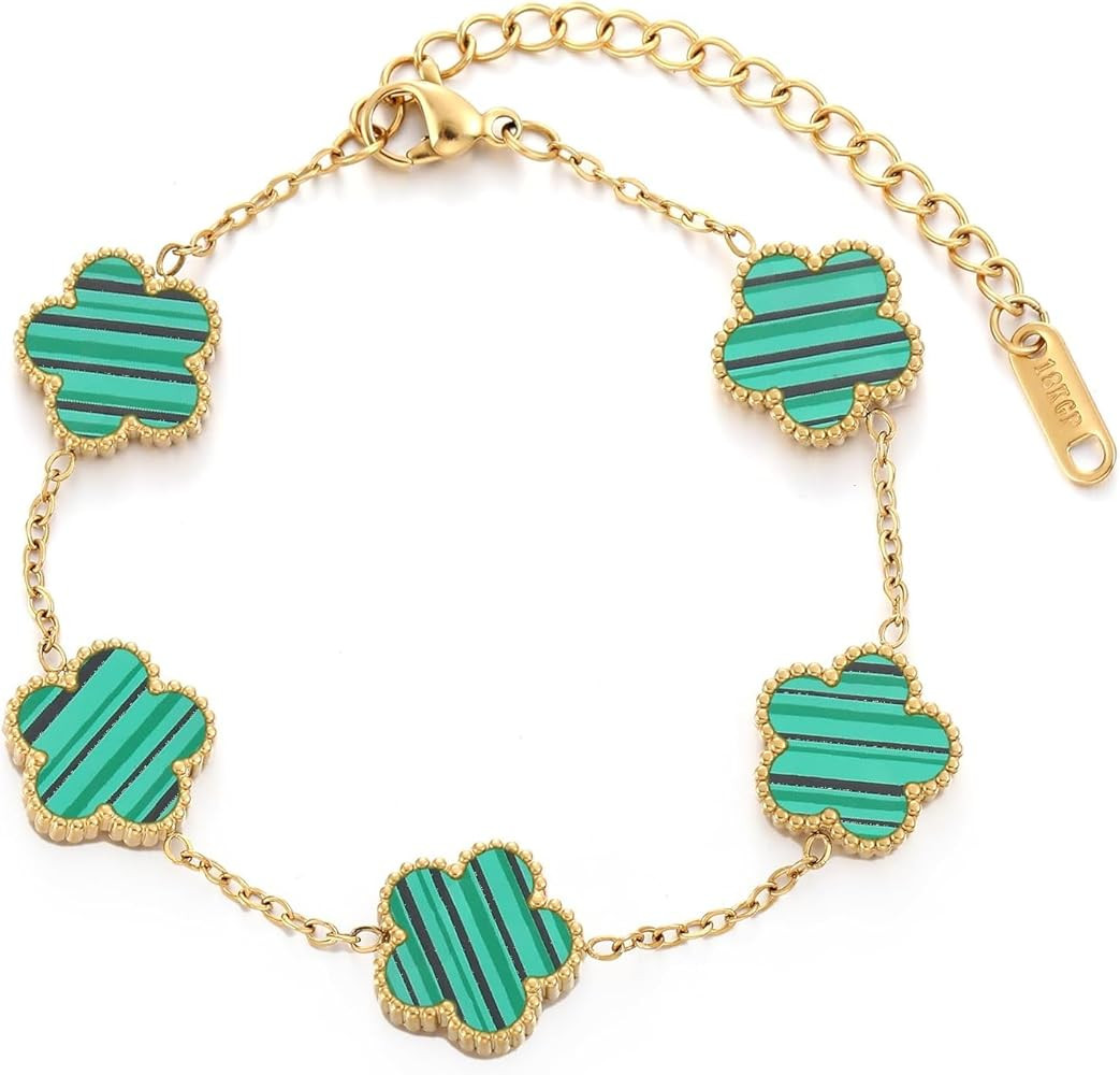 18k Gold Plated 4 Leaf Clover Bracelet Luxury Durable Lucky Clover Bracelets for Women | Amazon (US)