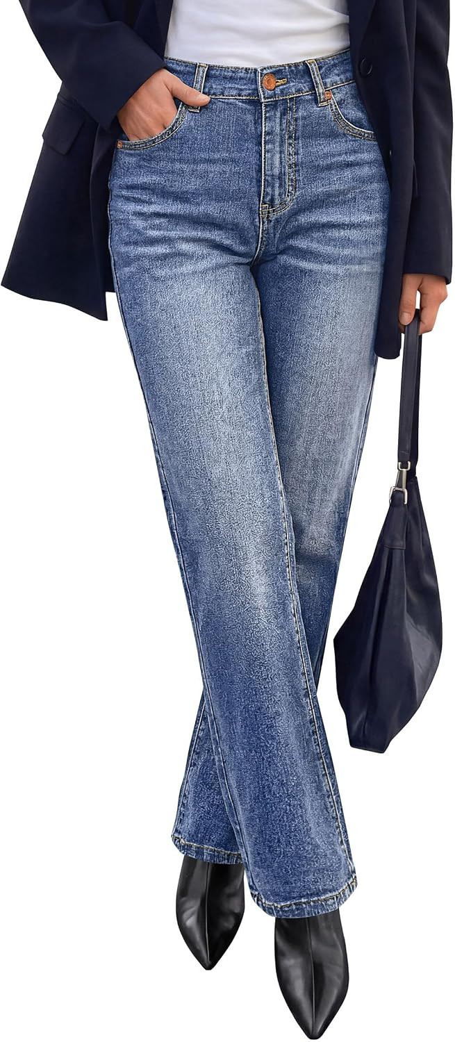 PRETTYGARDEN Womens Jeans Straight Leg Stretchy Relaxed Fit Wide Leg Jean | Amazon (US)