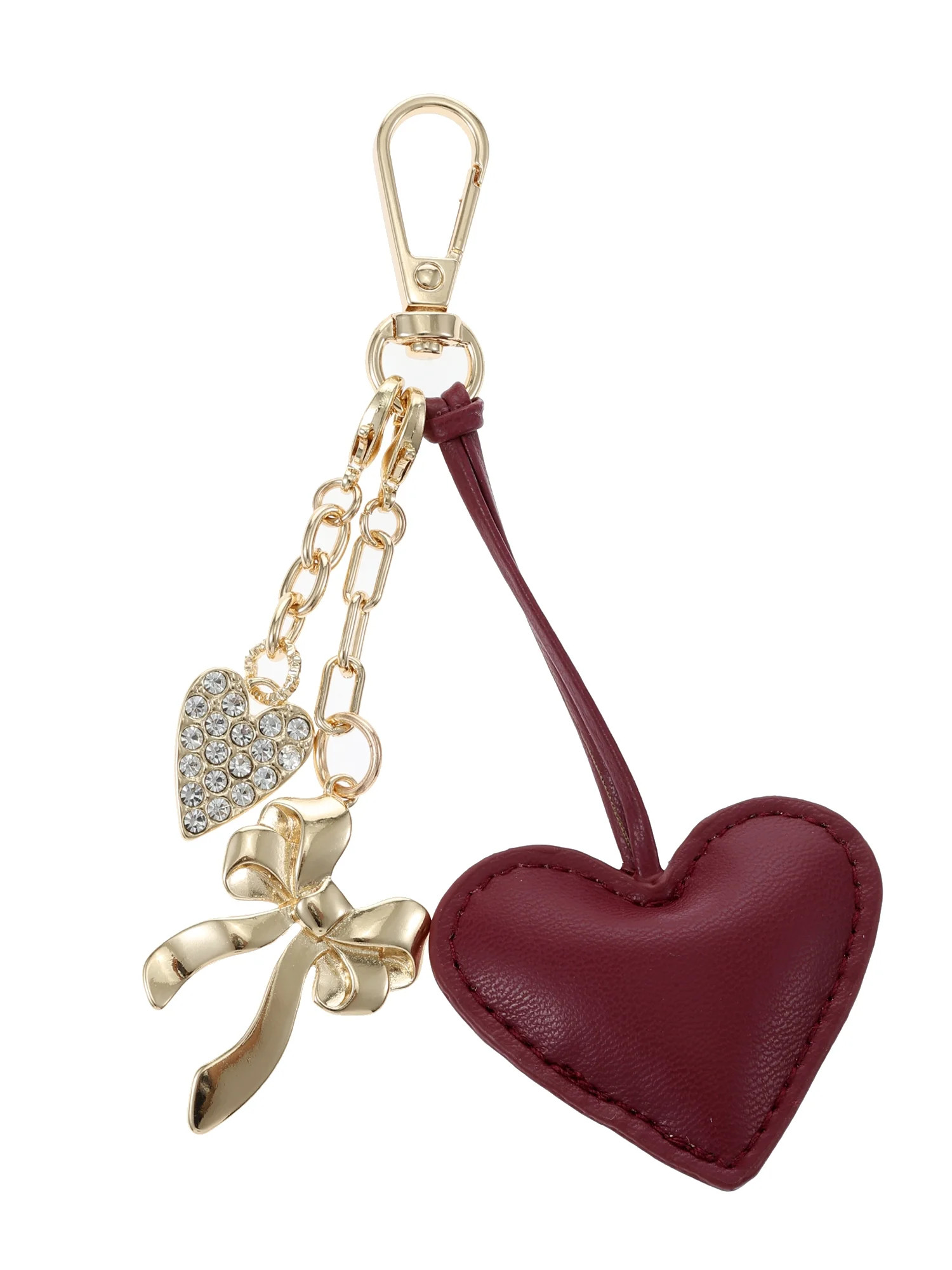 Time and Tru Goldtone and Faux Leather Heart Bag Charm, Red, 1 Piece | Walmart (US)