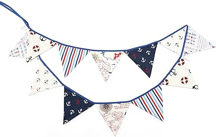G2PLUS Double Sided Fabric Bunting Banner, Two Layer Triangle Nautical Bunting, 3.3M with 12PCS N... | Amazon (UK)