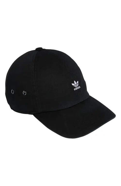 adidas Originals Mini Trefoil Relaxed Strap Back Hat in Black/White at Nordstrom | Nordstrom