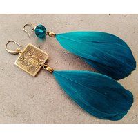 Blue Real Feather Earrings, Long Asymmetrical Single Or Pair Mismatched Earring, Unique Gift For Bri | Etsy (US)