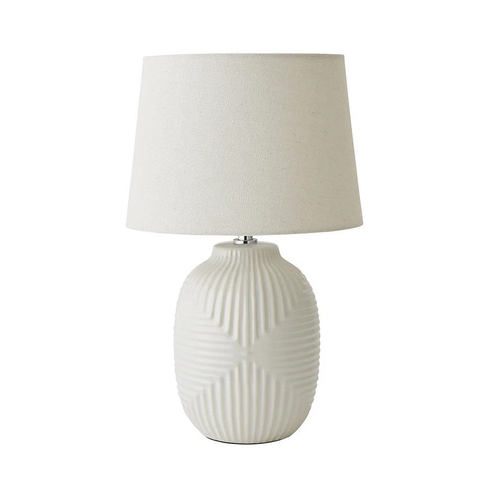 Harrison Tapered Lamp Shade White Geometric Ribbed Pattern Gloss Large Table Lamp | Wayfair UK
