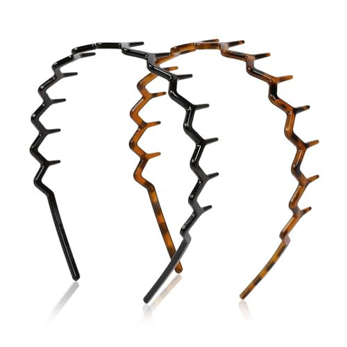 WOVOWOVO Zig Zag Headbands, 2PCS Plastic Wavy Hair Band with Teeth, Comb Headbands for Women and Men, Classic 90s Hairband Hair Styling Accessories (Zigzag, 1 Count (Pack of 2)) | Amazon (US)