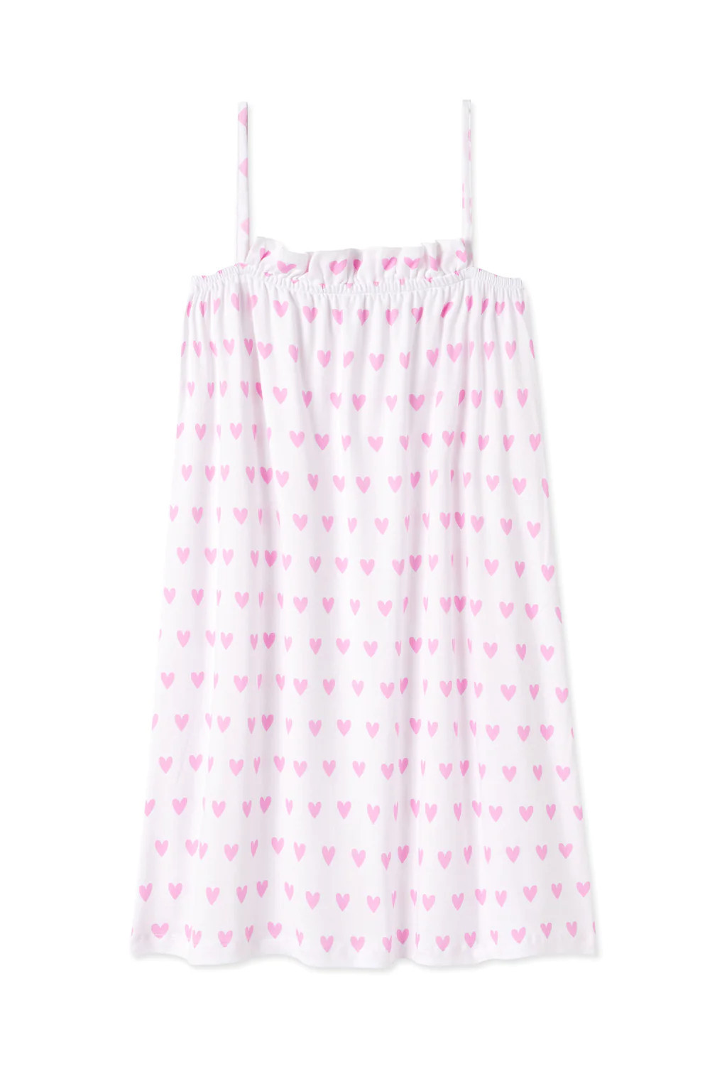 Pima Ruffle Nightgown in Pink Heart | Lake Pajamas