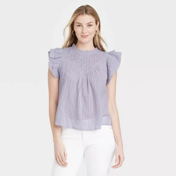 Women's Ruffle Sleeveless Eyelet Blouse - Universal Thread™ | Target
