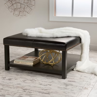 GDFStudio Shirley Contemporary Faux Leather Coffee Table with Birch Wood Frame, Brown | Target