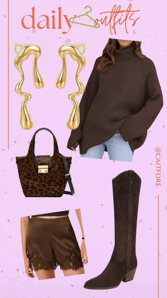 Chocolate Brown Outfit with the cutest silk lace shorts and suede boots. I love! 

 #LTKSeasonal #LTKParties #LTKFindsUnder50