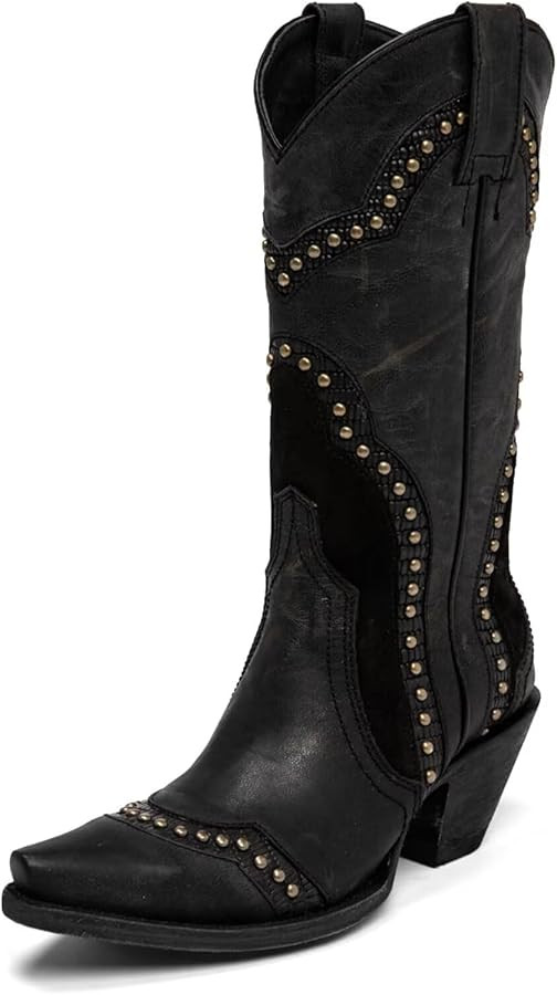 Agodor Black Cowboy Boots For Women Cowgirl Ladies Mid Calf Boots with Classic Studded, Pointed T... | Amazon (US)