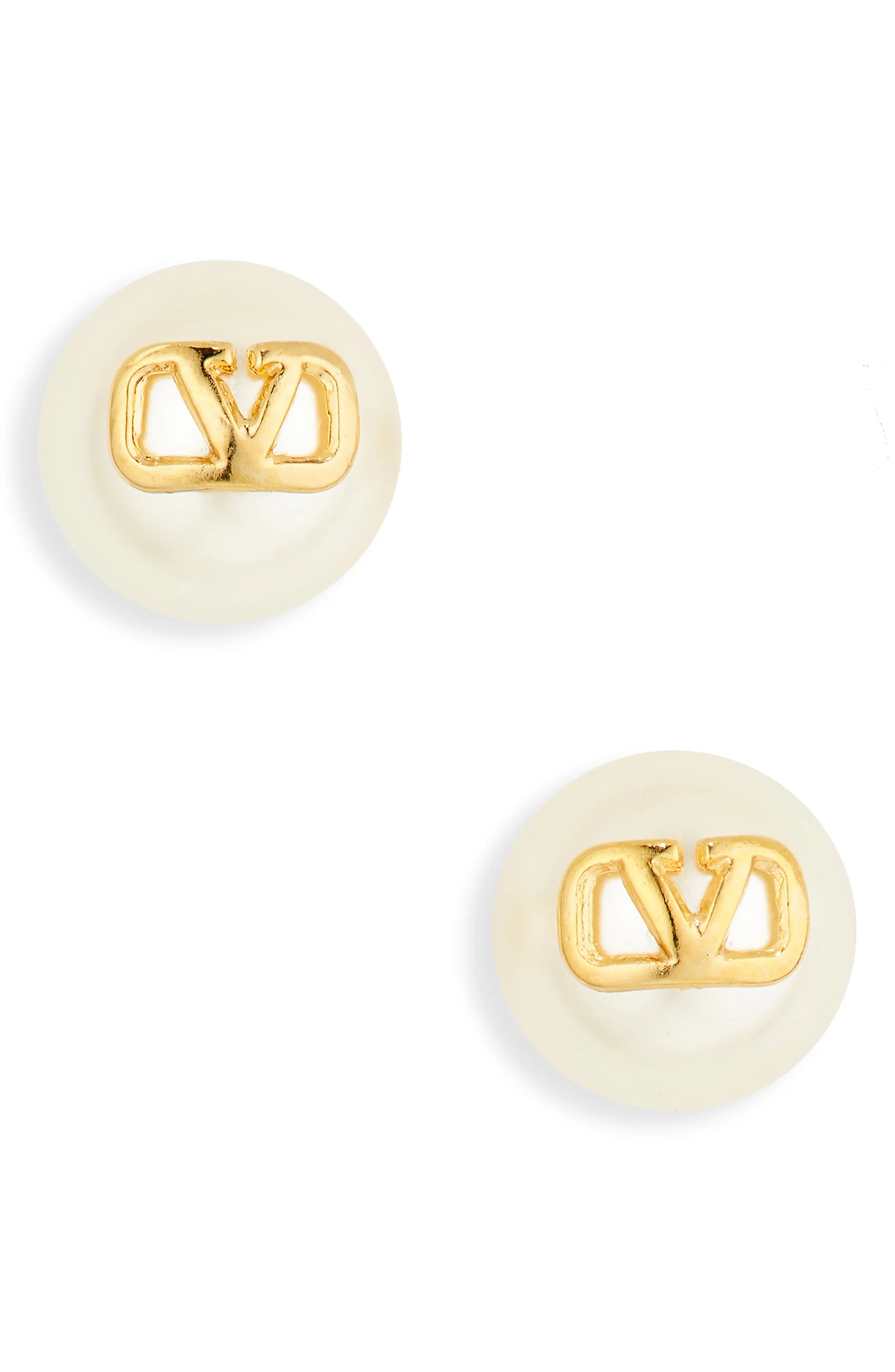 Valentino Garavani VLOGO Imitation Pearl Stud Earrings in Oro 18 at Nordstrom | Nordstrom