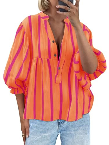 Tankaneo Womens Puff Sleeve Babydoll Tops Summer V Neck Striped Blouse Cute Casual Loose Fit Flow... | Amazon (US)