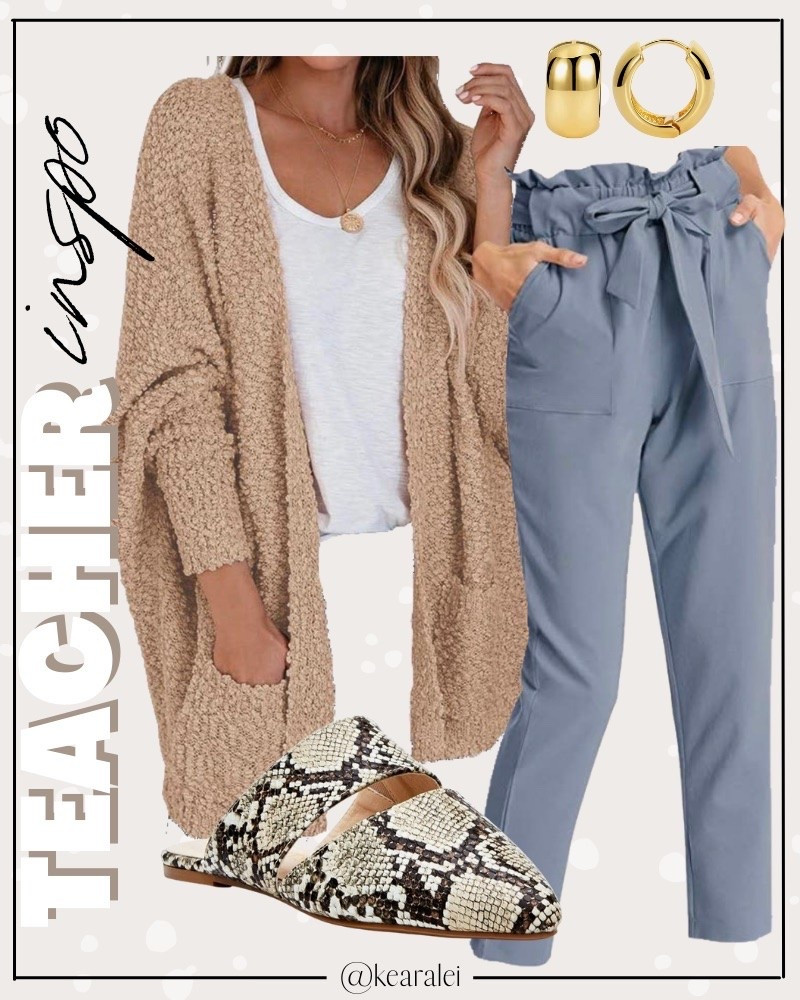 Teacher outfits workwear business casual work clothes office style outfit Amazon fashion chambray blue paper bag pants chunky tan beige brown long cardigan white tshirt with snakeskin mules snake skin shoes and gold filled plated layering necklaces chunky bracelets jewelry || teacher outfit teaching back to school looks workwear business casual outfits #teacher #work #workwear #business #Casual #loft #school #teaching #outfit #outfits
.
.
.
Amazon fashion, teacher outfits, business casual, casual outfits, neutrals, street style, Midi skirt, Maxi Dress, Swimsuit, Bikini, Travel, skinny Jeans, Puffer Jackets, Concert Outfits, Cocktail Dresses, Sweater dress, Sweaters, cardigans Fleece Pullovers, hoodies, button-downs, Oversized Sweatshirts, Jeans, High Waisted Leggings, dresses, joggers, fall Fashion, winter fashion, leather jacket, Sherpa jackets, Deals, shacket, Plaid Shirt Jackets, apple watch bands, lounge set, Date Night Outfits, Vacation outfits, Mom jeans, shorts, sunglasses, Disney outfits, Romper, jumpsuit, Airport outfits, biker shorts, Weekender bag, plus size fashion, Stanley cup tumbler, Work blazers, Work Wear, workwear, boots booties tall over the knee, ankle boots, Chelsea boots, combat boots, pointed toe, chunky sole, heel, high heels, mules, clogs, sneakers, slip on shoes, Nike, adidas, vans, dr. marten’s, ugg slippers, golden goose, sandals, high heels, loafers, Birkenstock Birkenstocks, Steve Madden, Target, Abercrombie and fitch, Amazon, Shein, Nordstrom, H&M, forever 21, forever21, Walmart, asos, Nordstrom rack, Nike, adidas, Vans, Quay, Tarte, Sephora, lululemon, free people, j crew jcrew factory, old navy

#LTKWorkwear #LTKootd #LTKSeasonal