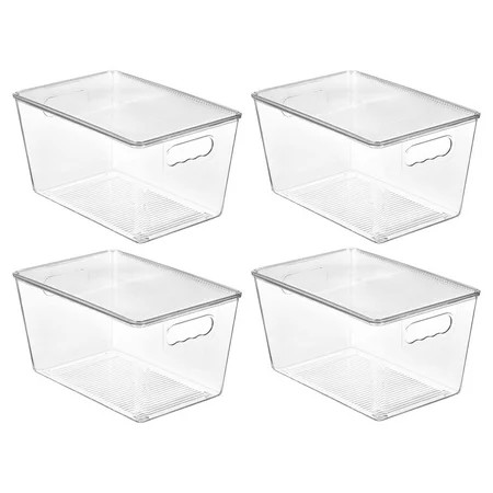 Vtopmart 4 Pack Clear Plastic Storage Bins with Lids, Pantry Organizer, for Cabinet, Kitchen, Large | Walmart (US)