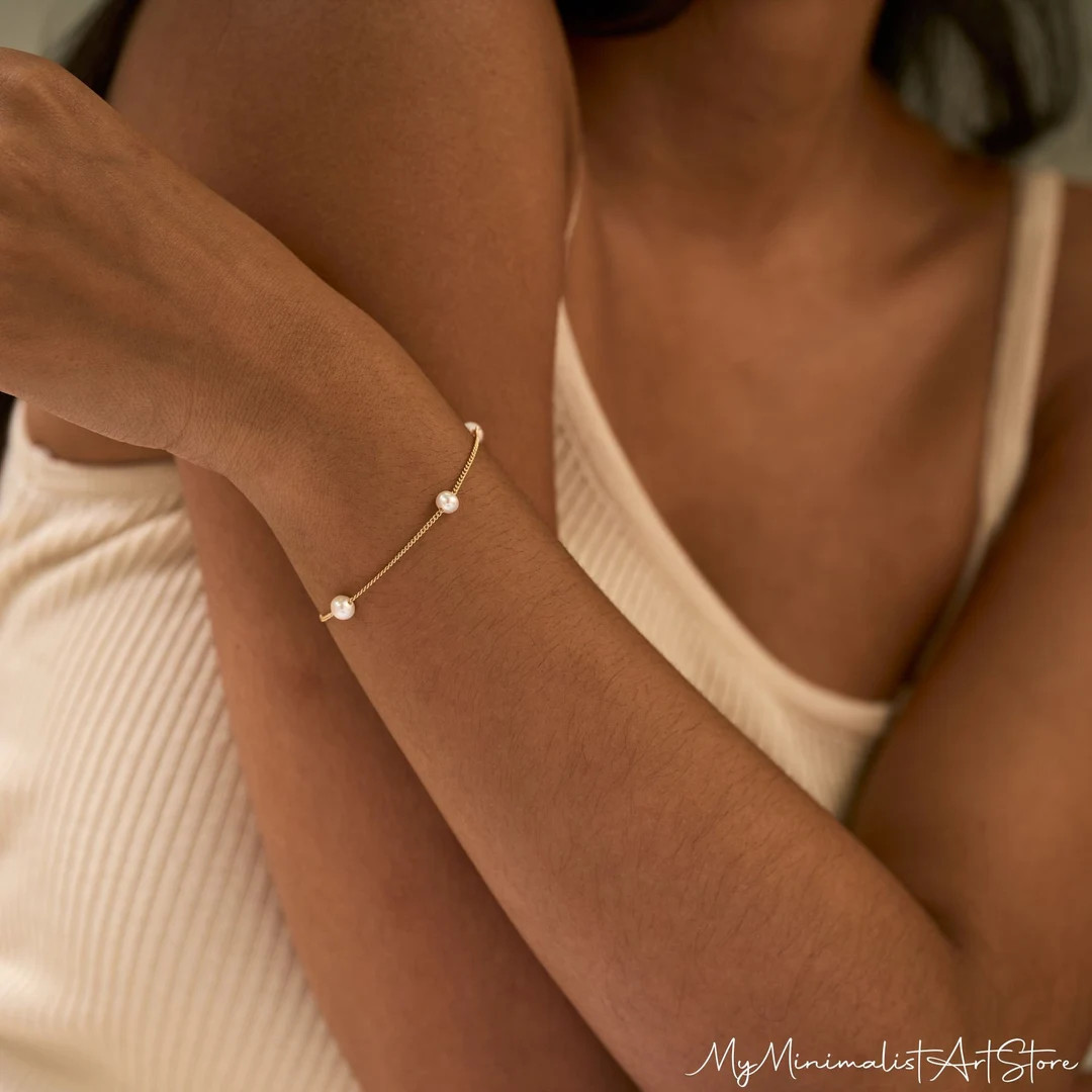 Natural Freshwater Pearl Bracelet, Gold Pearl Bracelet, Bridal Bracelet, Minimalist Bracelet, Wed... | Etsy (US)