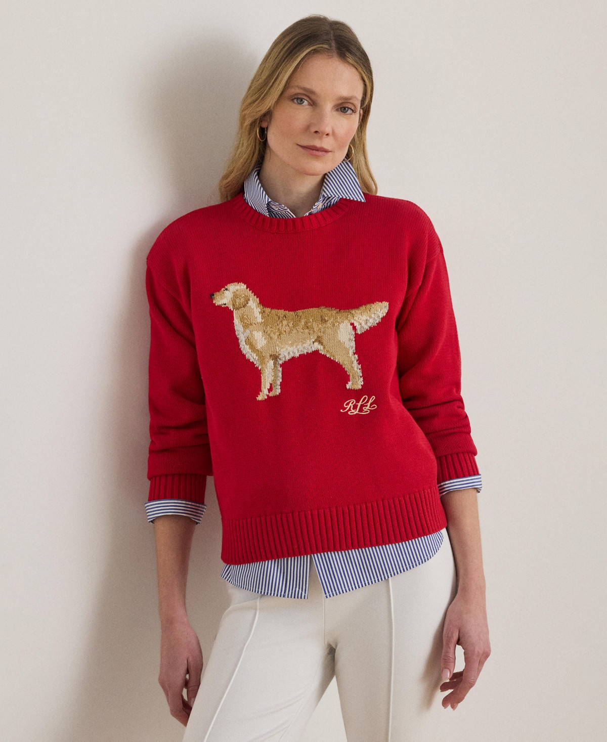 Lauren Ralph Lauren Women's Cotton Dog Sweater - Cruise Red Multi | Macy's