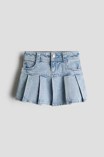H & M - Pleated Denim Skirt - Blue | H&M (US + CA)