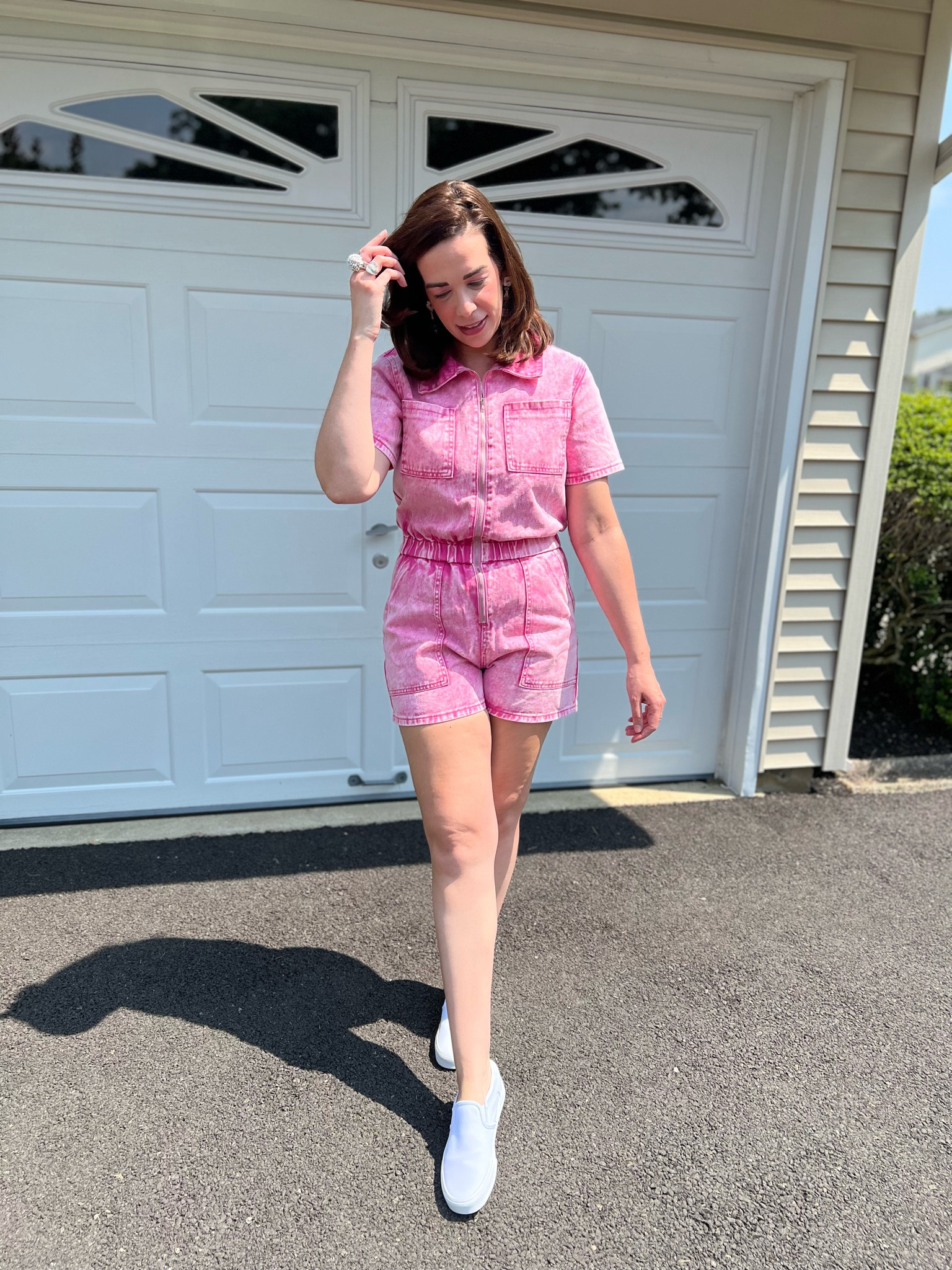 Pink acid wash denim romper (size small). White sneakers (size 8.5). #romper #pinkromper #denimromper #acidwashromper #vans #sneakers #whitesneakers #summeroutfit #casualoutfit 

#LTKSeasonal #LTKStyleTip #LTKFindsUnder100